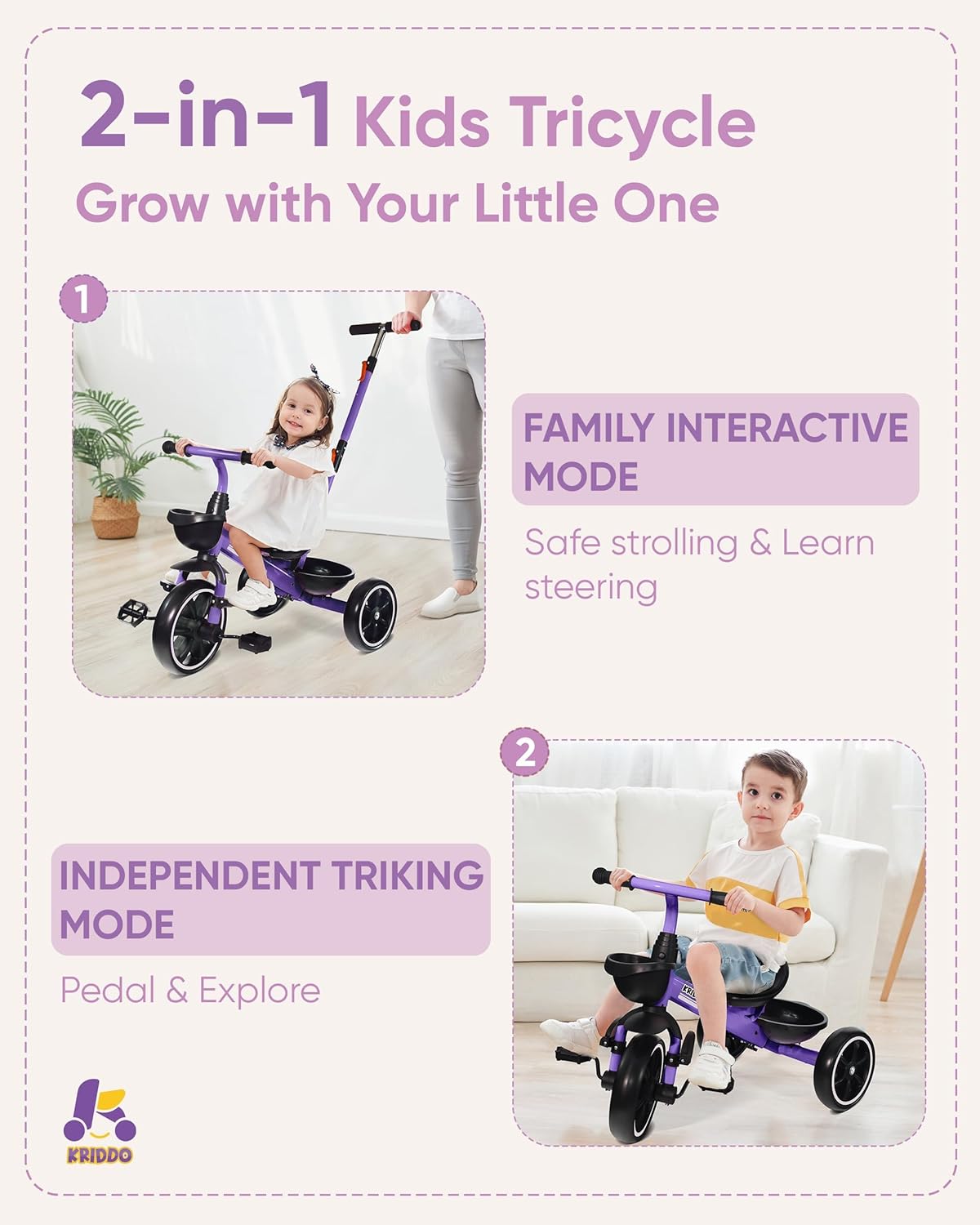 Thumbnail 1 de KRIDDO 2-in-1 Toddler Tricycle 18 Months 🎲