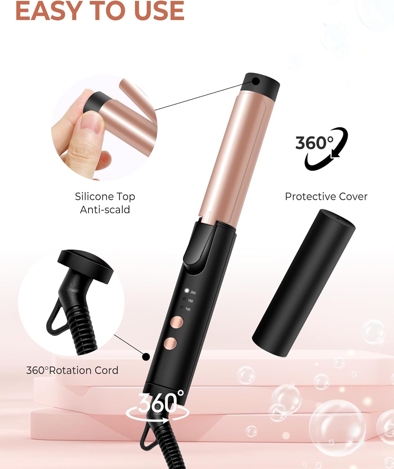 Thumbnail 2 de UKLISS 25mm Mini Curling Tongs (160–200℃) with 3 Heat Levels, Double Voltage Travel Friendly Ceramic Iron – Compact Black