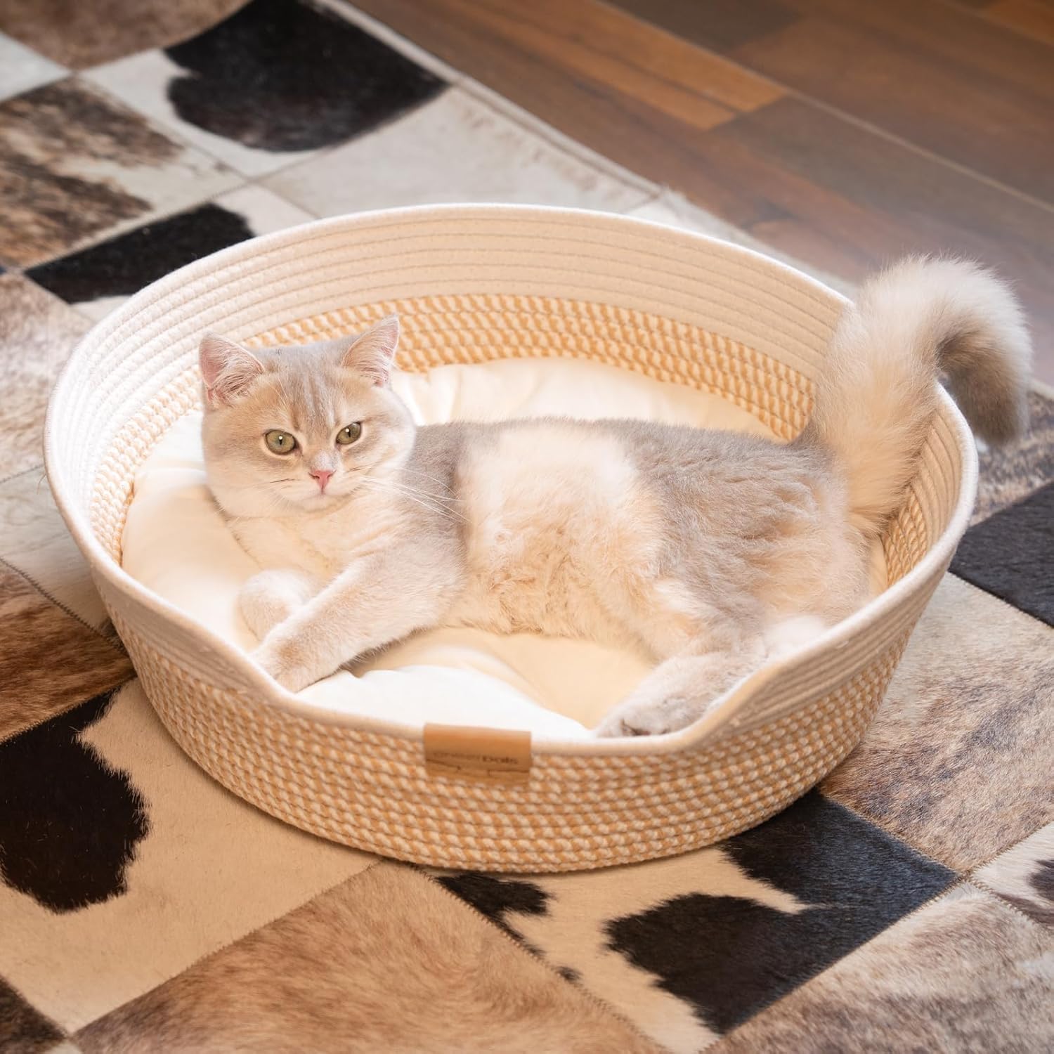 Thumbnail 6 de CheerPals Cat Bed with Cushion, 47 cm: All‑Season Cotton Rope Basket for Cats