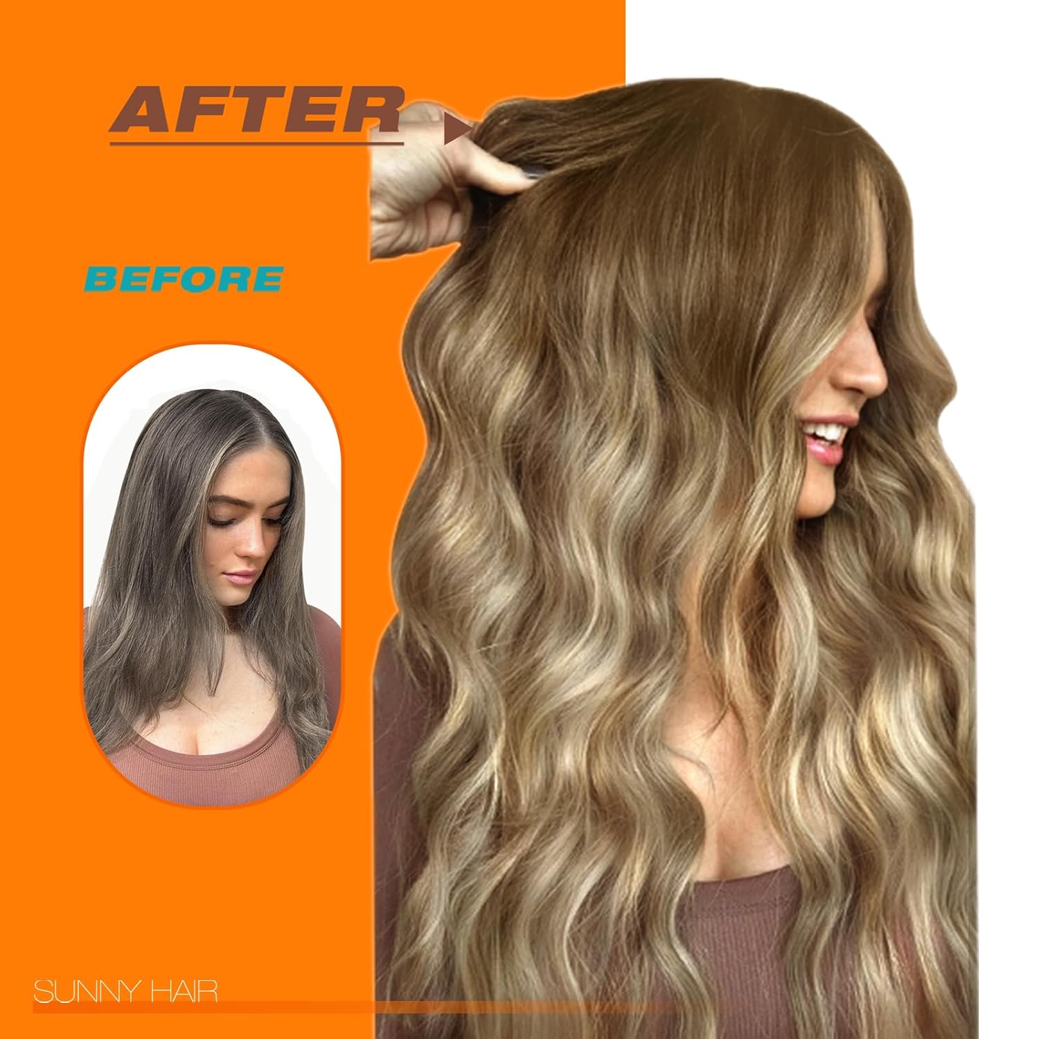 Thumbnail 5 de Sunny Hair Tape-In Hair Extensions (20 inch) — Remy Human Hair Brown Balayage Blonde, 50g, 20 Pieces