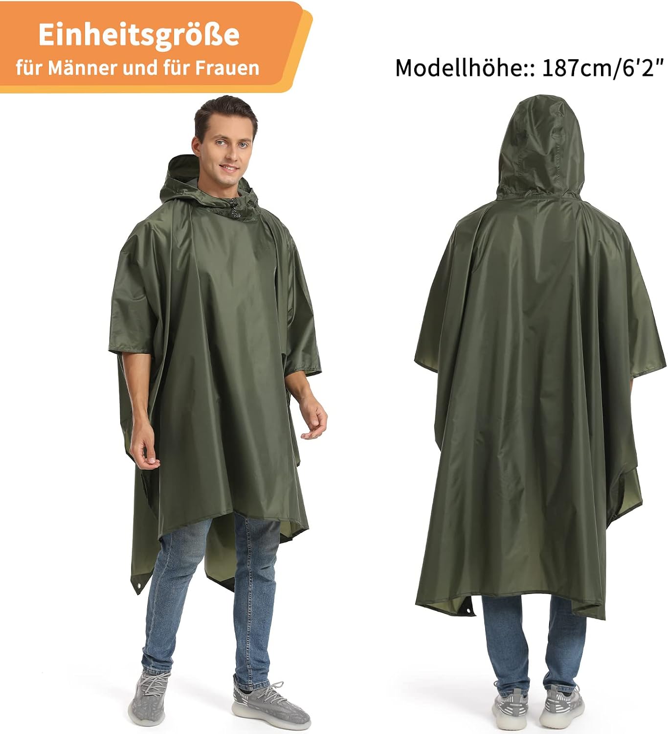 Detalle de Opret wasserdicht Regenponcho M/L – 3-in-1 Regenmantel, wasserdicht, atmungsaktiv und ultraleicht für Wandern und Camping (Navyblau)
