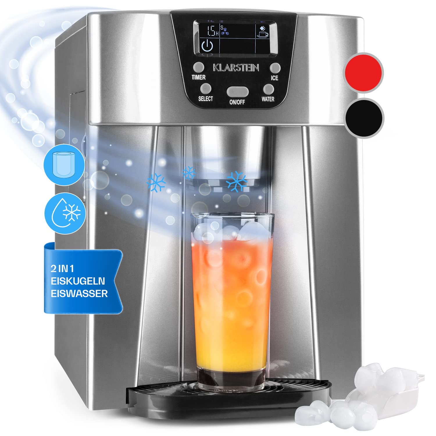 Detalle de Klarstein 2L Countertop Ice Maker, 12 kg Bullet Ice, Cold Water Dispenser
