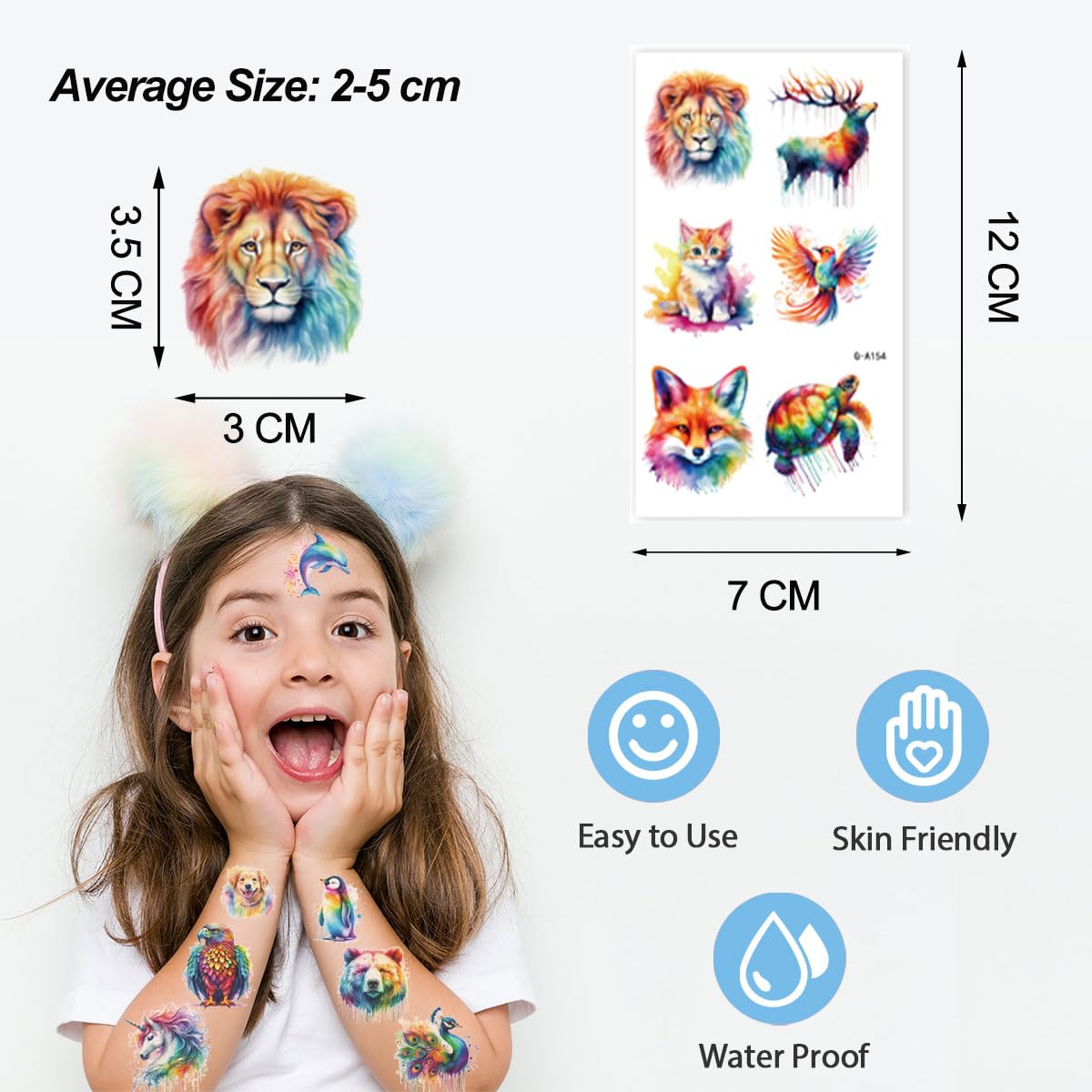 Thumbnail 1 de Tier-Tattoos für Kinder, 10 Blätter – Temporäre Tattoos mit über 100 Motiven