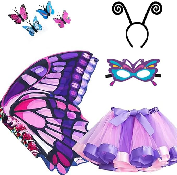 Detalle de Aimeiar Kids Butterfly Costume with Chiffon Wings and Rainbow Tutu