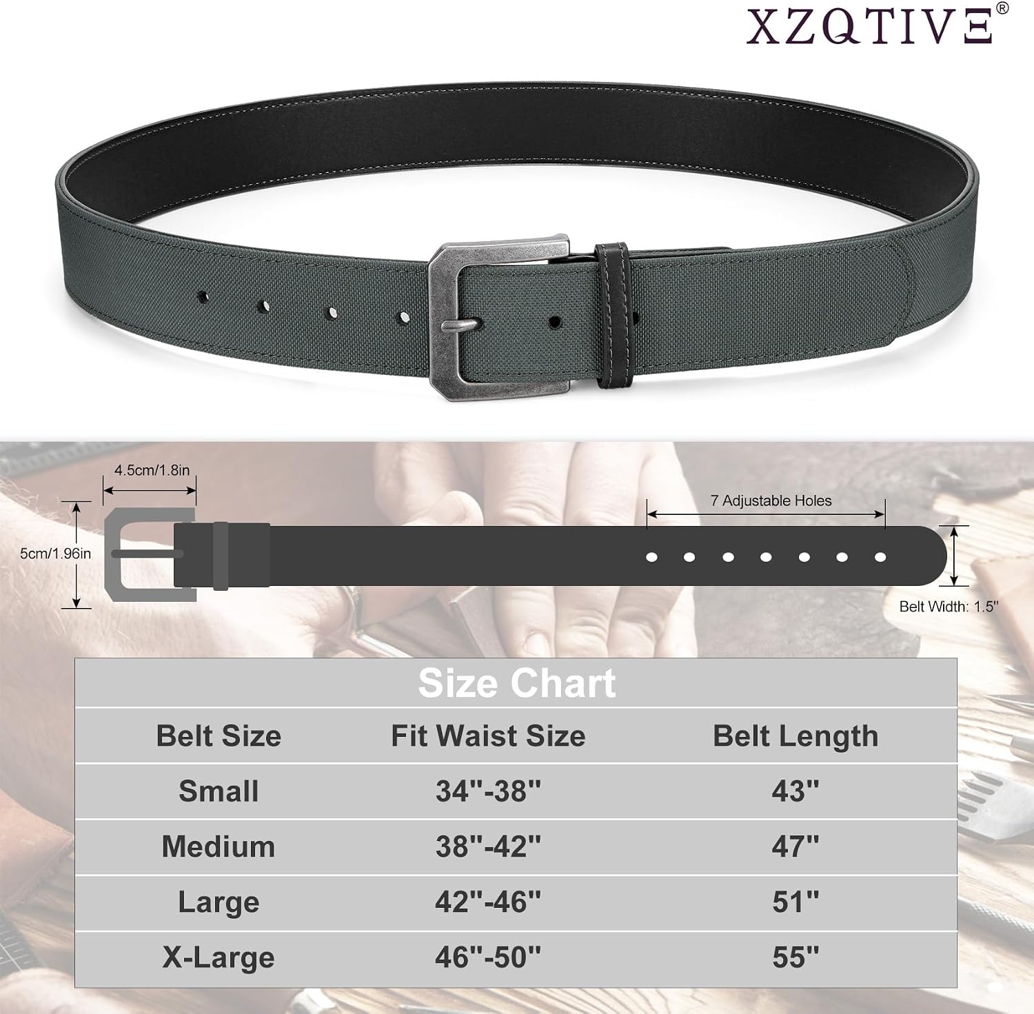 Thumbnail 4 de XZQTIVE Men's Tactical Belt: Adjustable Canvas Work Belt with Silver Buckle