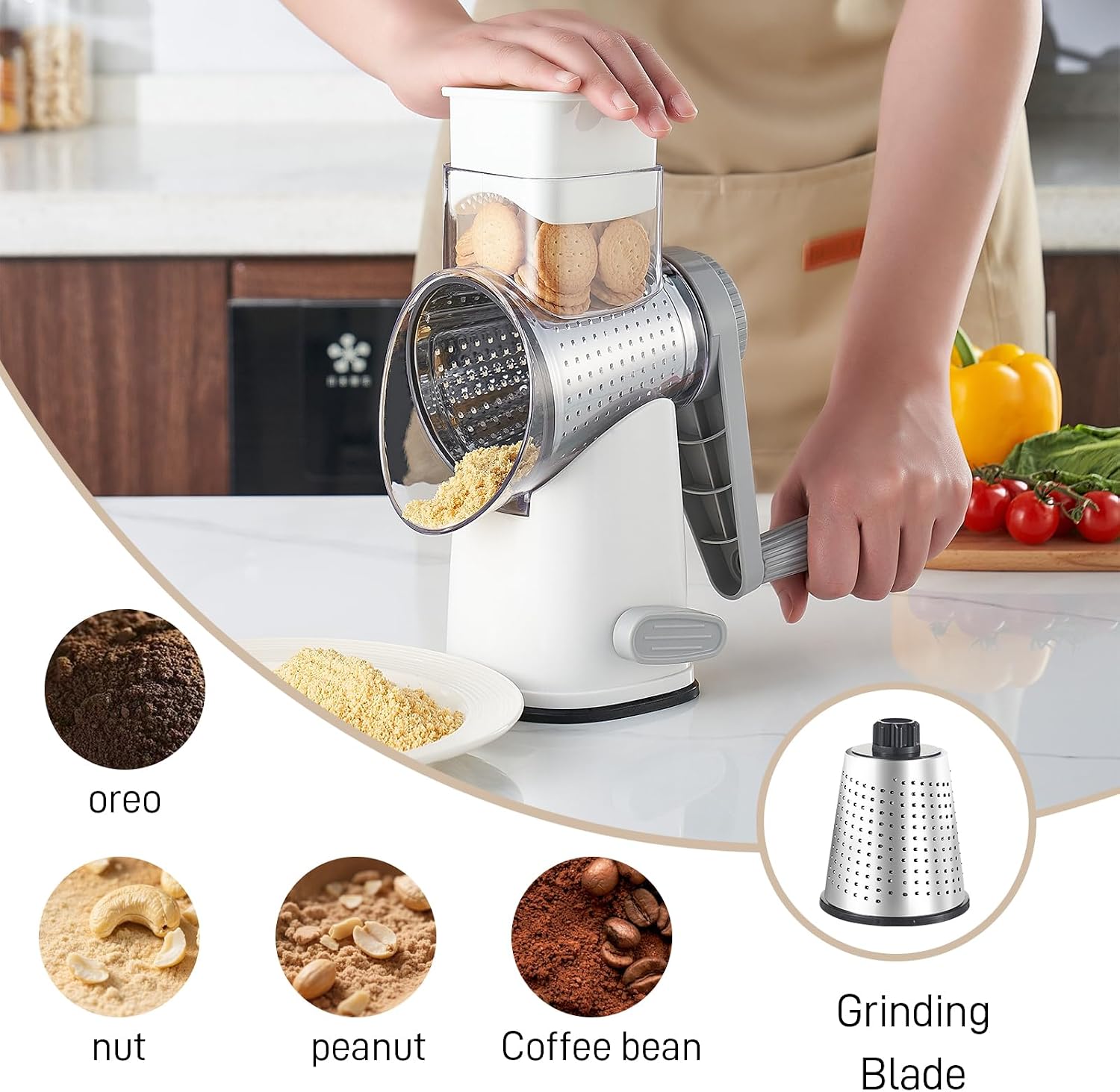 Detalle 2 de Weltonhm Rotary Cheese Grater with 4 Stainless Steel Blades