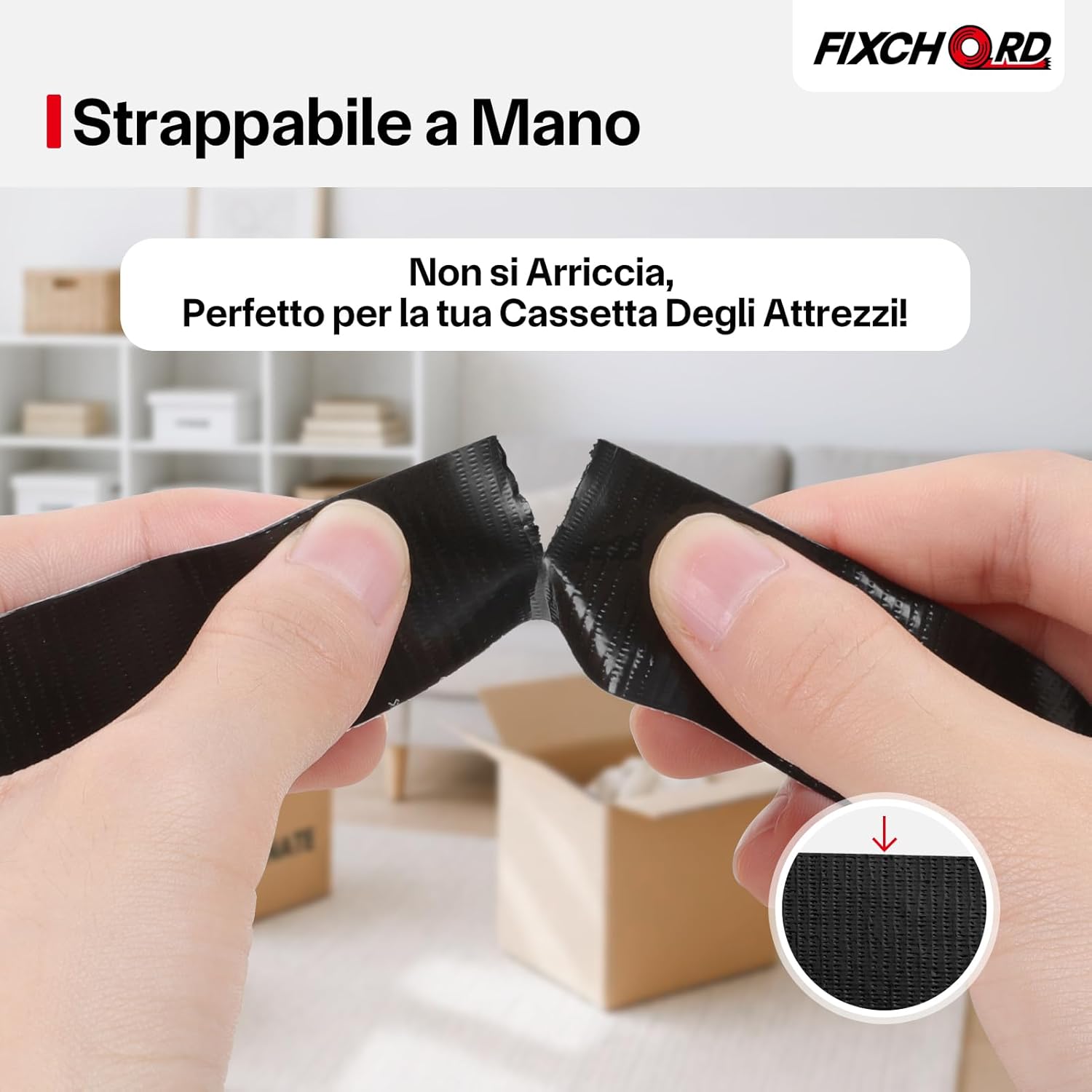 Detalle de FIXCHORD nastro adesivo in tessuto 25 mm × 50 m impermeabile nero