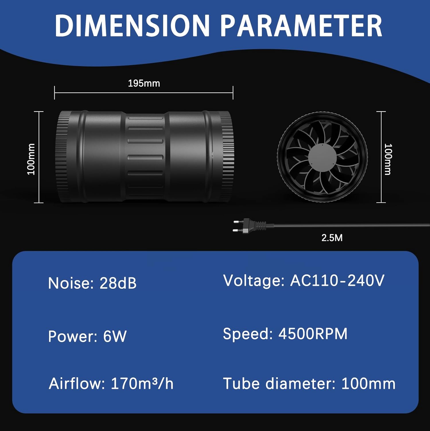 Thumbnail 1 de Brogachy ventilateur extracteur en ligne 100 mm – vitesse réglable jusqu’à 4500 tr/min