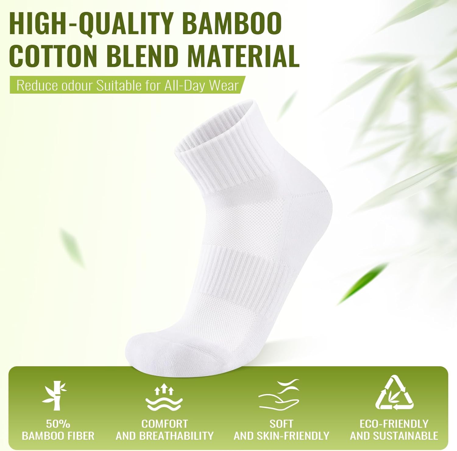 Thumbnail 2 de SukModen Compression Ankle Support Running Socks (Bamboo, Quarter Length) – 3 Pairs
