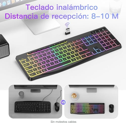 Thumbnail 2 de TECURS Teclado Gaming Inalámbrico QWERTY Silencioso, Ergonómico e Impermeable (2,4 GHz) para PC/Mac