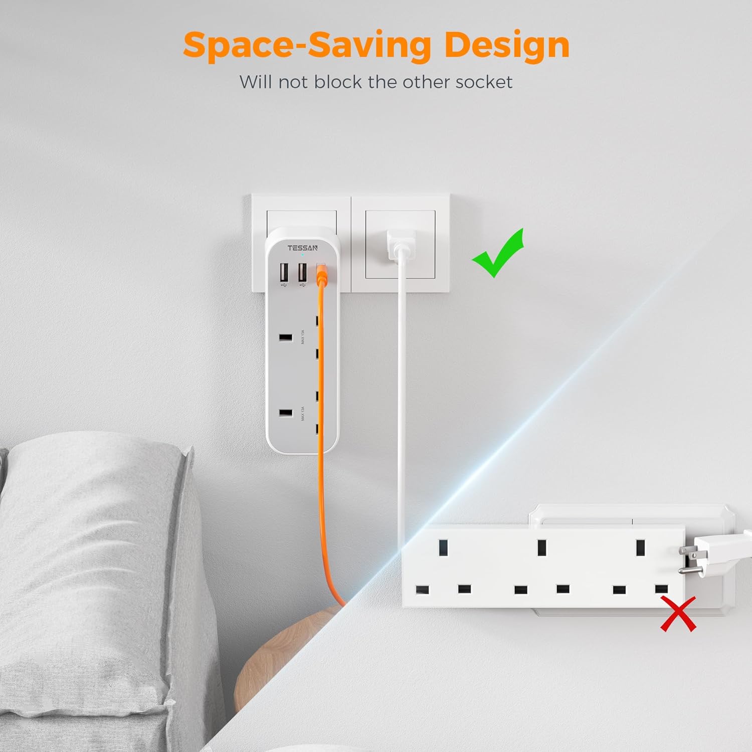 Thumbnail 5 de TESSAN UK to US Plug Adaptor with USB‑C, 3 ports 🔌
