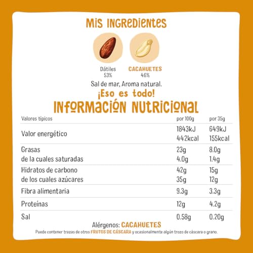 Detalle de Nākd. Peanut Delight: Barritas Raw de Fruta y Frutos Secos (18 x 35g) | 100% Naturales