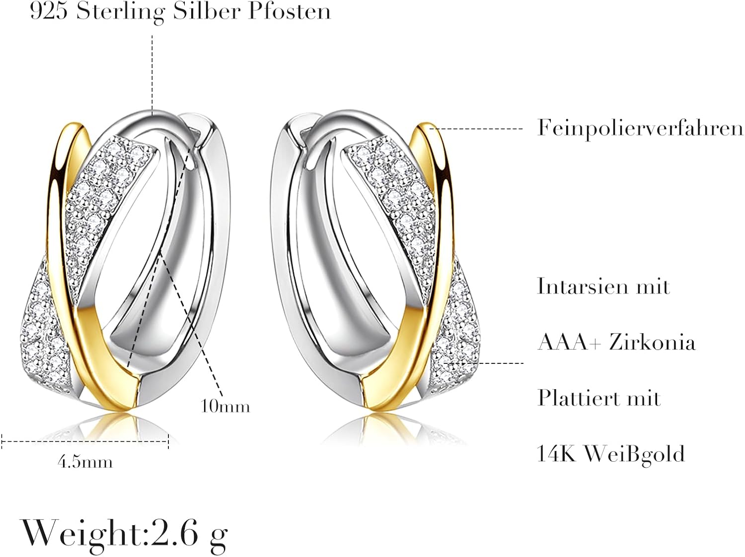 Detalle de Creolen Silber 925 mit Zirkonia – Kleine Huggie Ohrringe (10 mm) für Damen