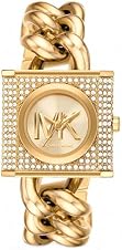 Detalle de Michael Kors Chain Lock Damenuhr – Gold-Ton, Quarzwerk, 25 mm Gehäuse