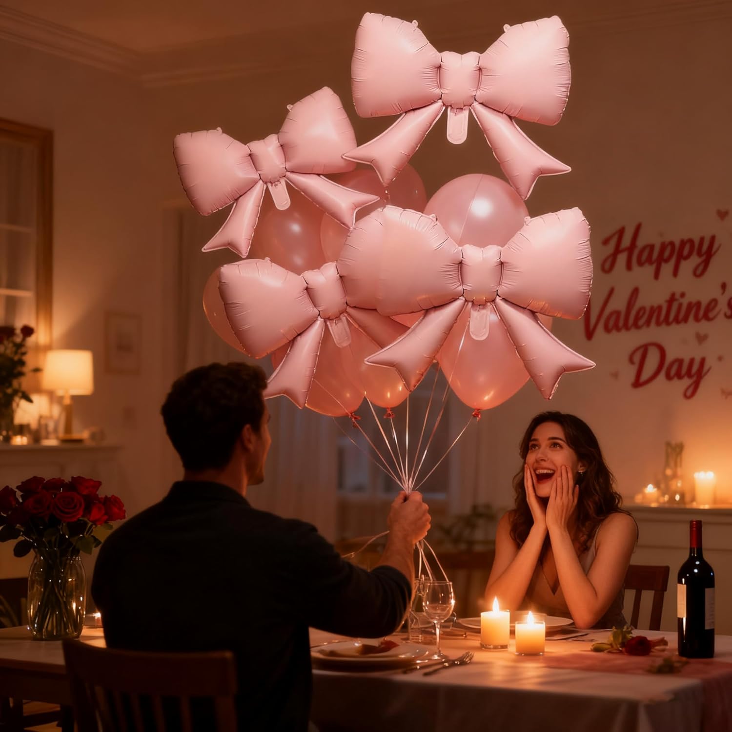 Thumbnail 6 de Amreich 8 Pink Bow Foil Balloons with Adhesive Dots (21 inches) – party decor for Valentines, birthdays and weddings
