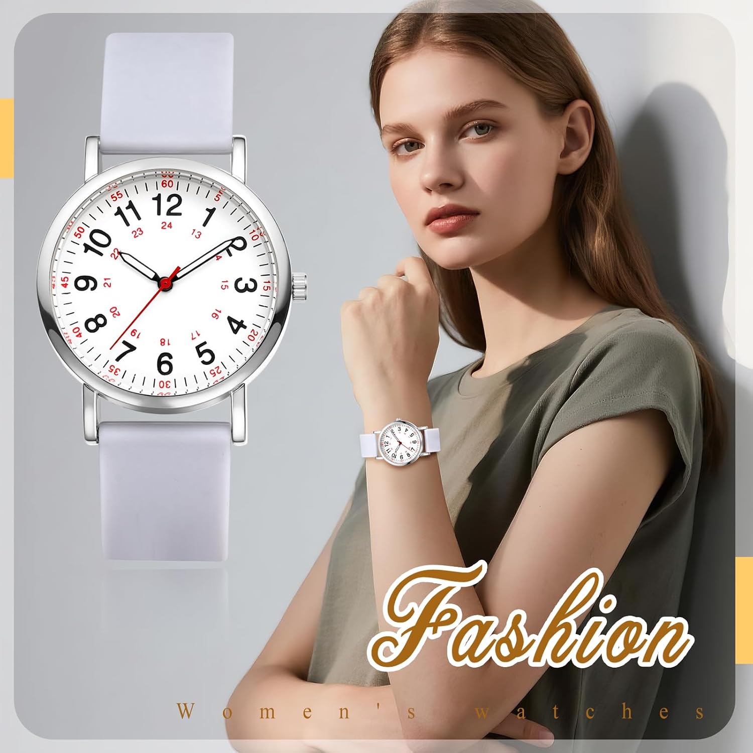 Thumbnail 6 de JewelryWe Damenuhr Silikon Uhr mit Pulsberechnung – Analoge Quarz-Armbanduhr mit Silikonarmband