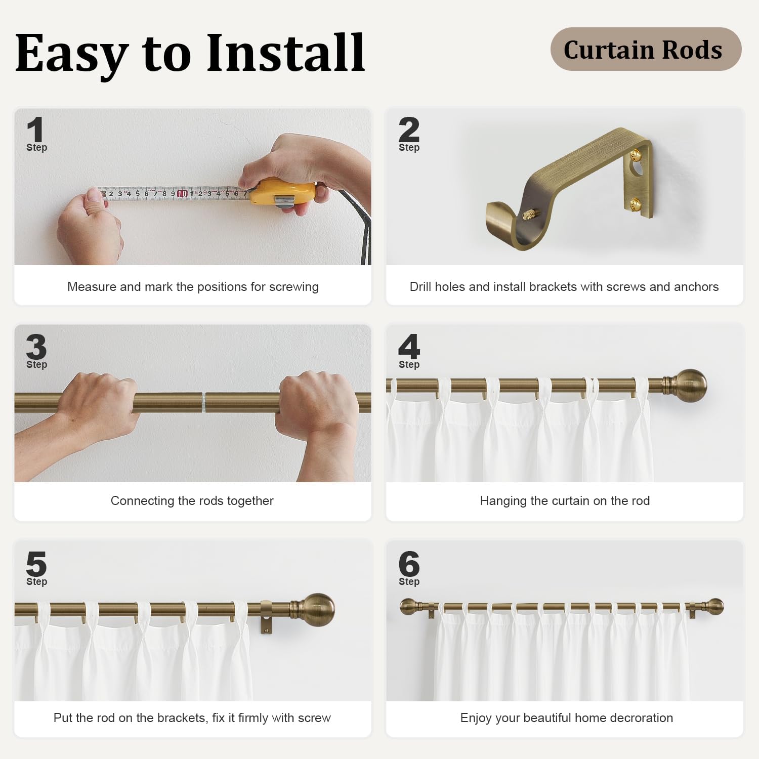 Thumbnail 6 de Immiehh Immiehh-120-BCR1 Antique Bronze Curtain Rod, 1-Inch Diameter, Metal Finials