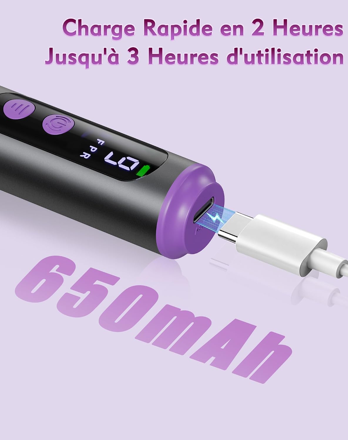 Detalle de Fofile ponceuse électrique pour ongles 12 en 1 sans fil, 9 vitesses (jusqu’à 20 000 tr/min) avec écran LED