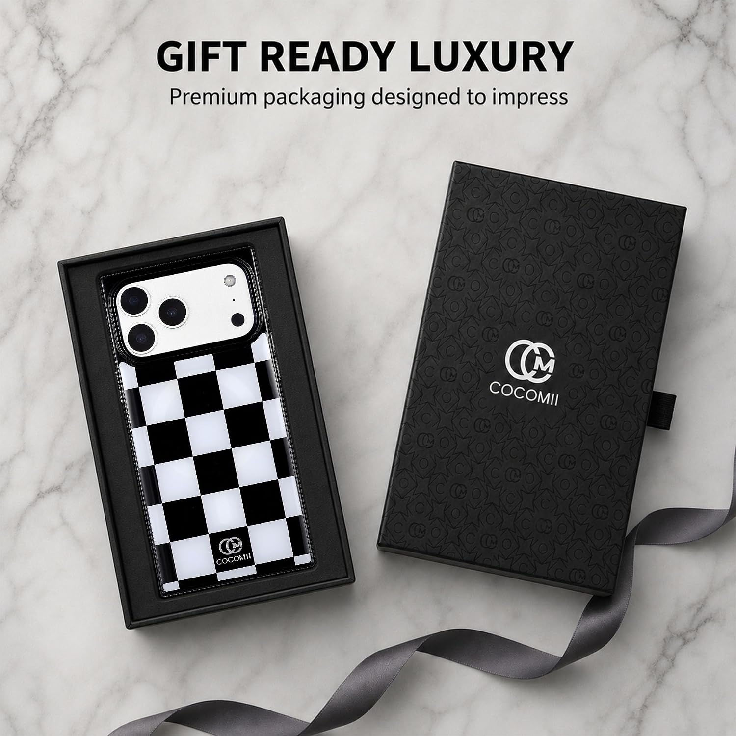 Detalle de COCOMII Rectangle Case for iPhone 17 Pro Max — Monochrome Checkered