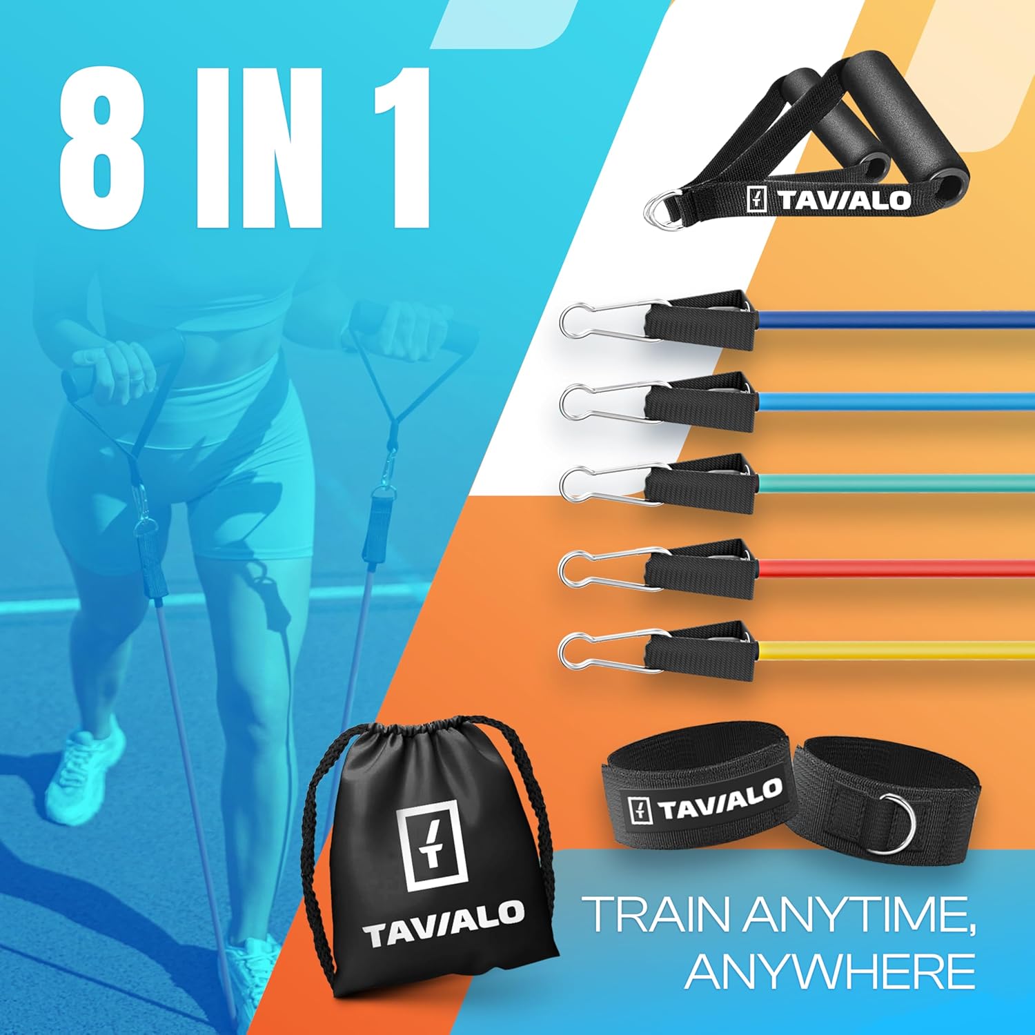 Thumbnail 6 de TAVIALO Élastique de musculation avec poignées (lot de 5 bandes) en latex naturel