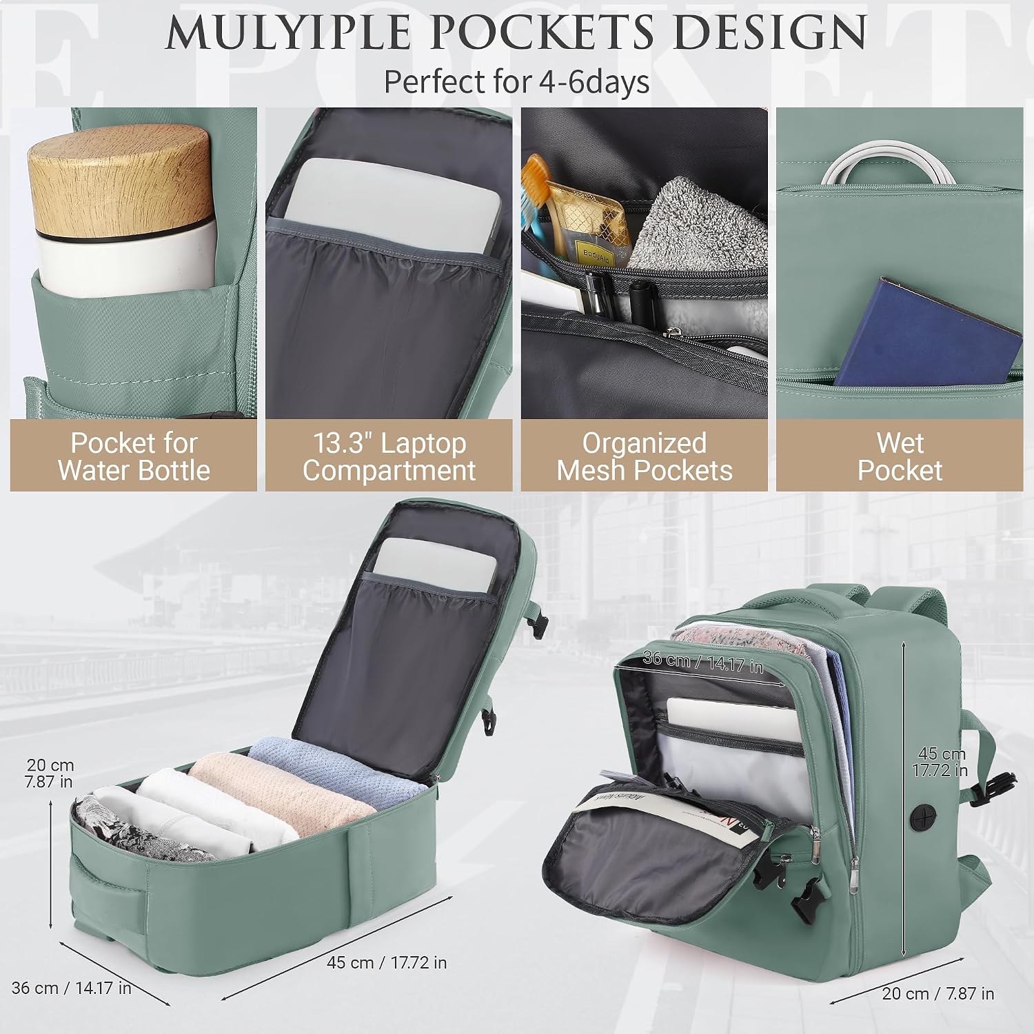 Detalle de Easyjet Cabin Bag 45x36x20 Underseat Cabin Backpack with USB Port and Anti-Theft Pocket