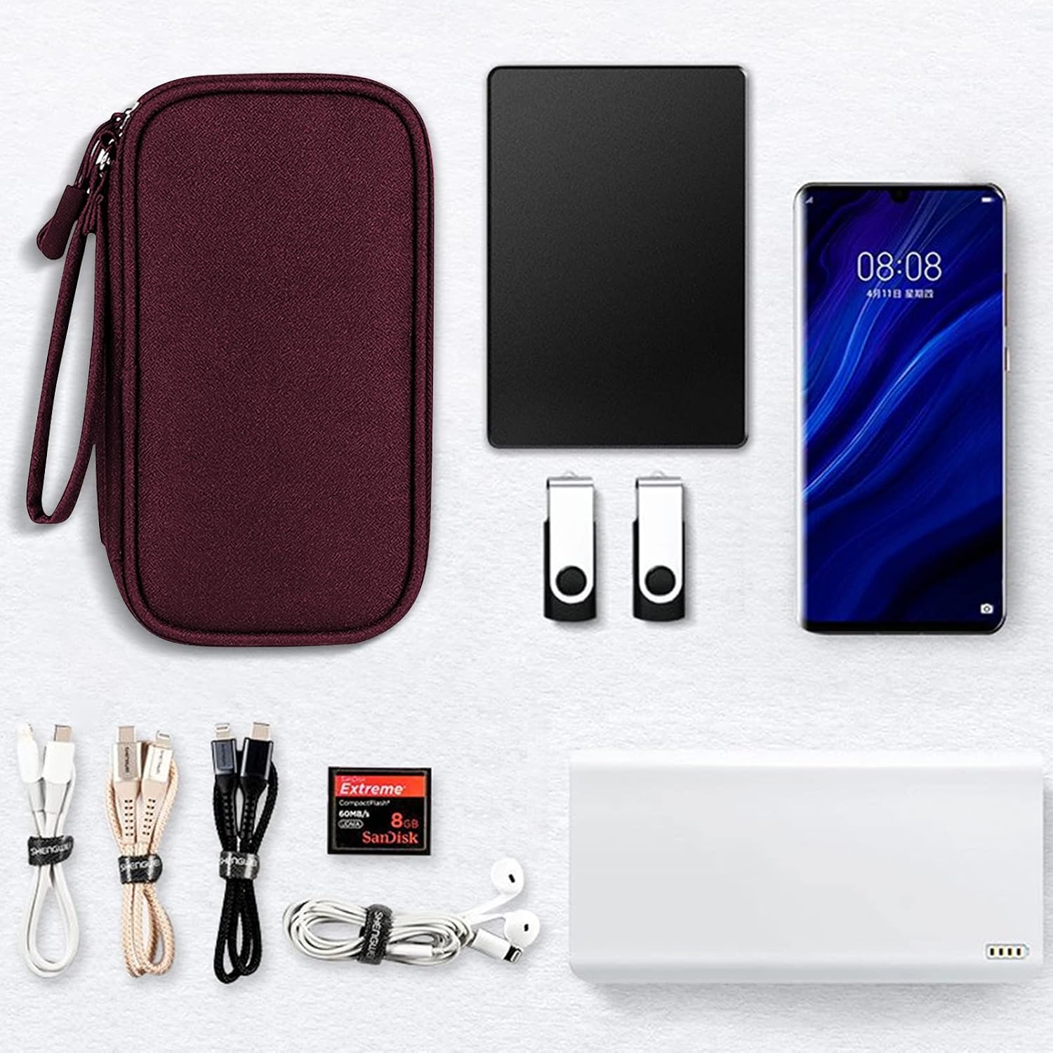 Detalle de Skycase Kabeltasche Doppel – Tragbare Organizer-Tasche für Elektronikzubehör, 2 Fächer, wasserdicht, kompakt
