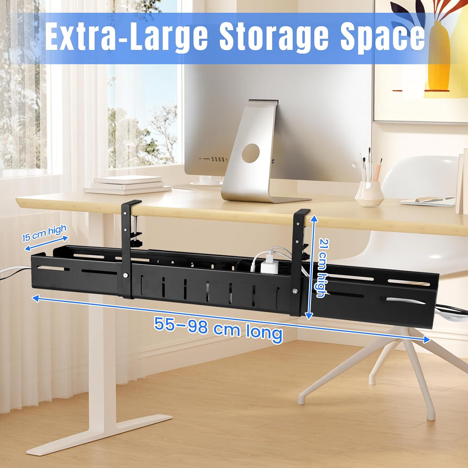 Thumbnail 5 de KUOGAS justerbar kabelränna för skrivbord i kolstål, 64–98 cm