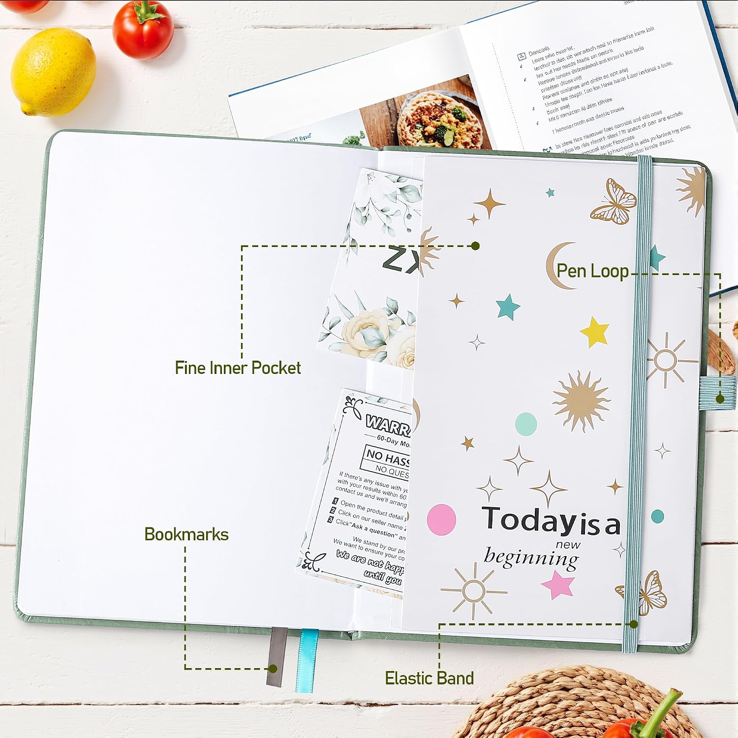 Detalle 2 de ZXHQ Blank Recipe Book (A5 Sage Green) – Hardcover journal for up to 124 recipes with thick 120gsm paper