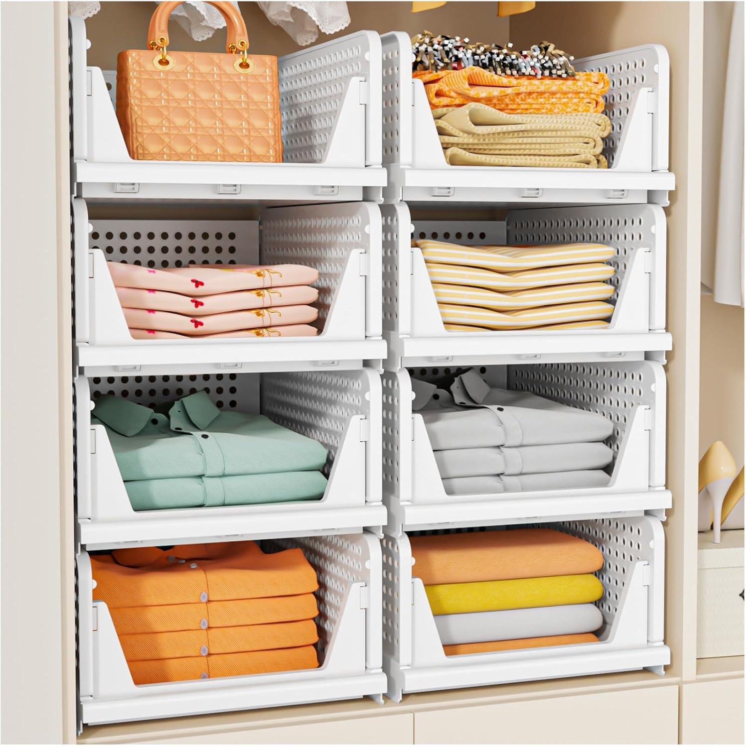 SNSLXH Stackable Closet Storage Basket 5-pack