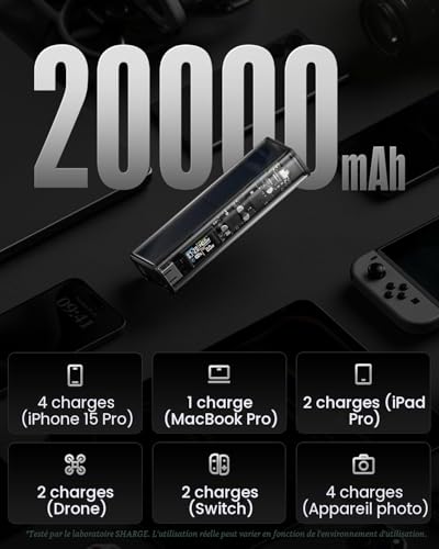 Detalle 2 de SHARGEEK 140 Power Bank: Batterie Externe 20000mAh, Écran Intelligent et Charge Ultra-Rapide 140W