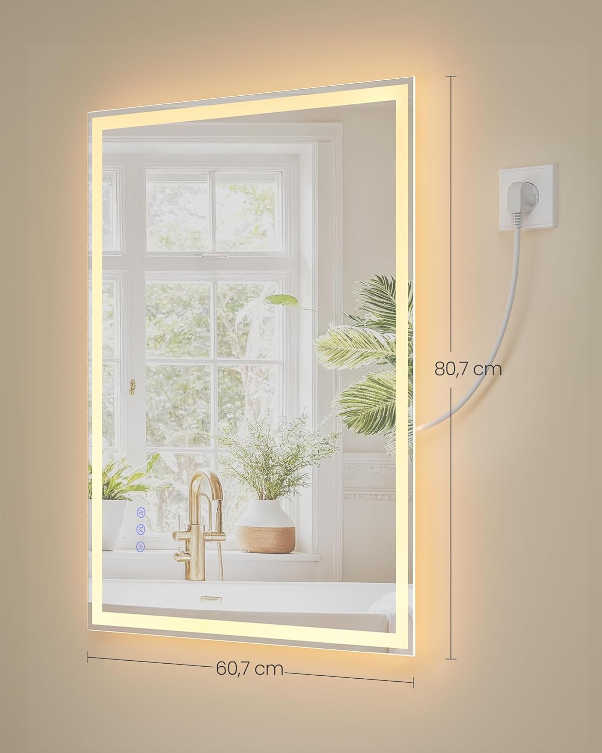 Detalle de SONGMICS Specchio Bagno con Luce LWM210WC02: rettangolare, antiappannamento e luminosità regolabile