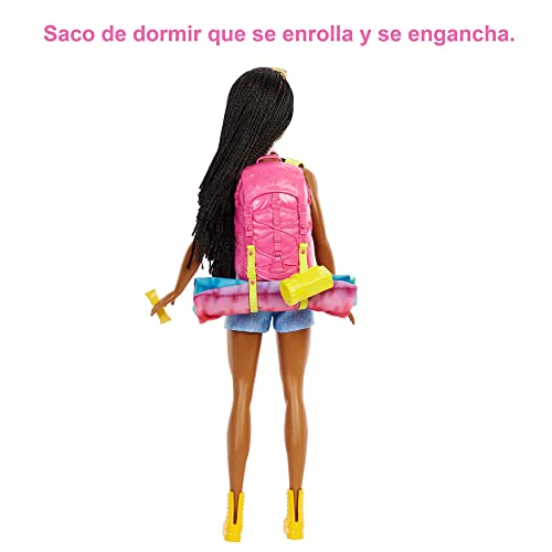 Thumbnail 4 de Barbie Vamos de Camping Brooklyn Muñeca Morena con mochila y saco de dormir