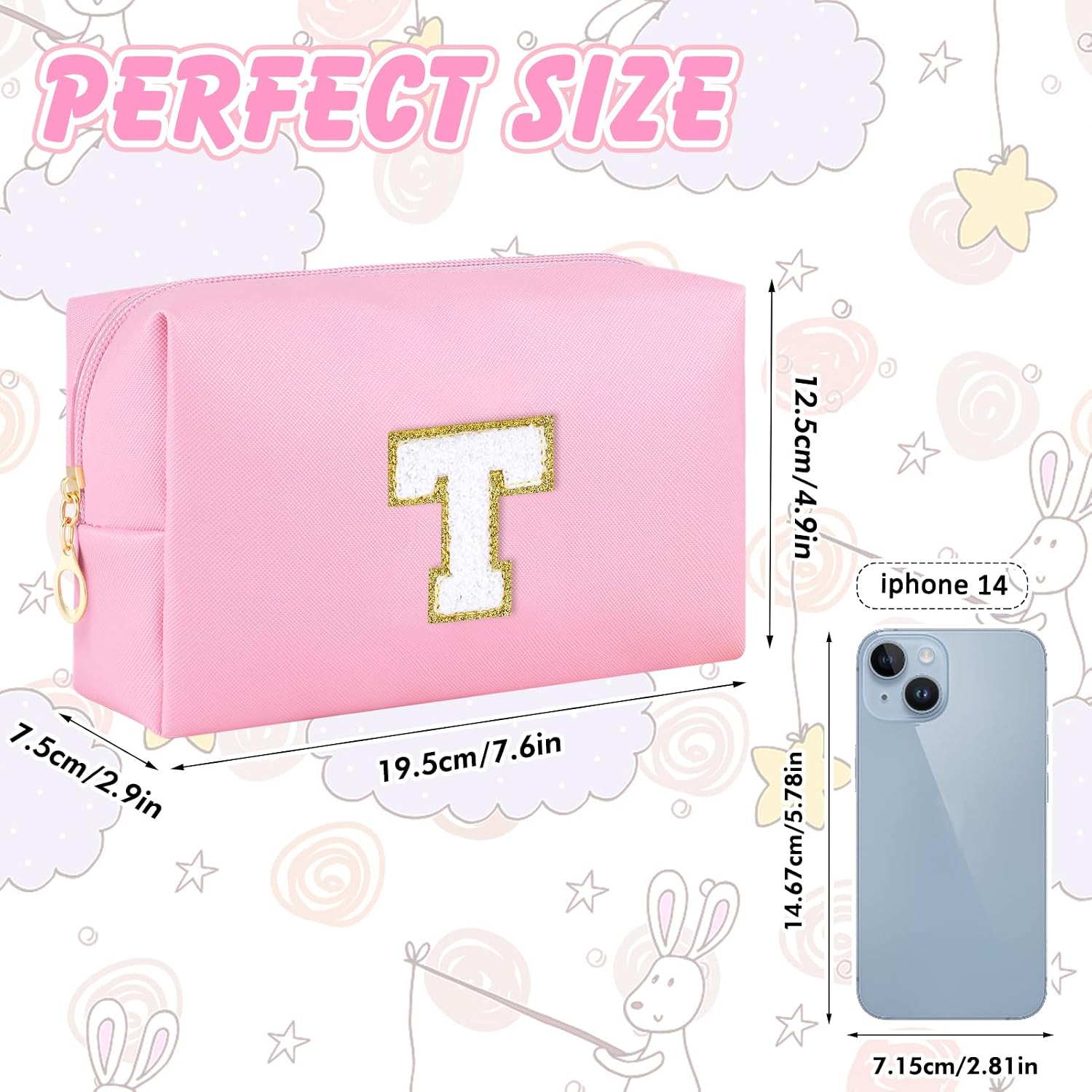 Detalle 2 de URSKYTOUS Initial Preppy Makeup Bag 7.6in