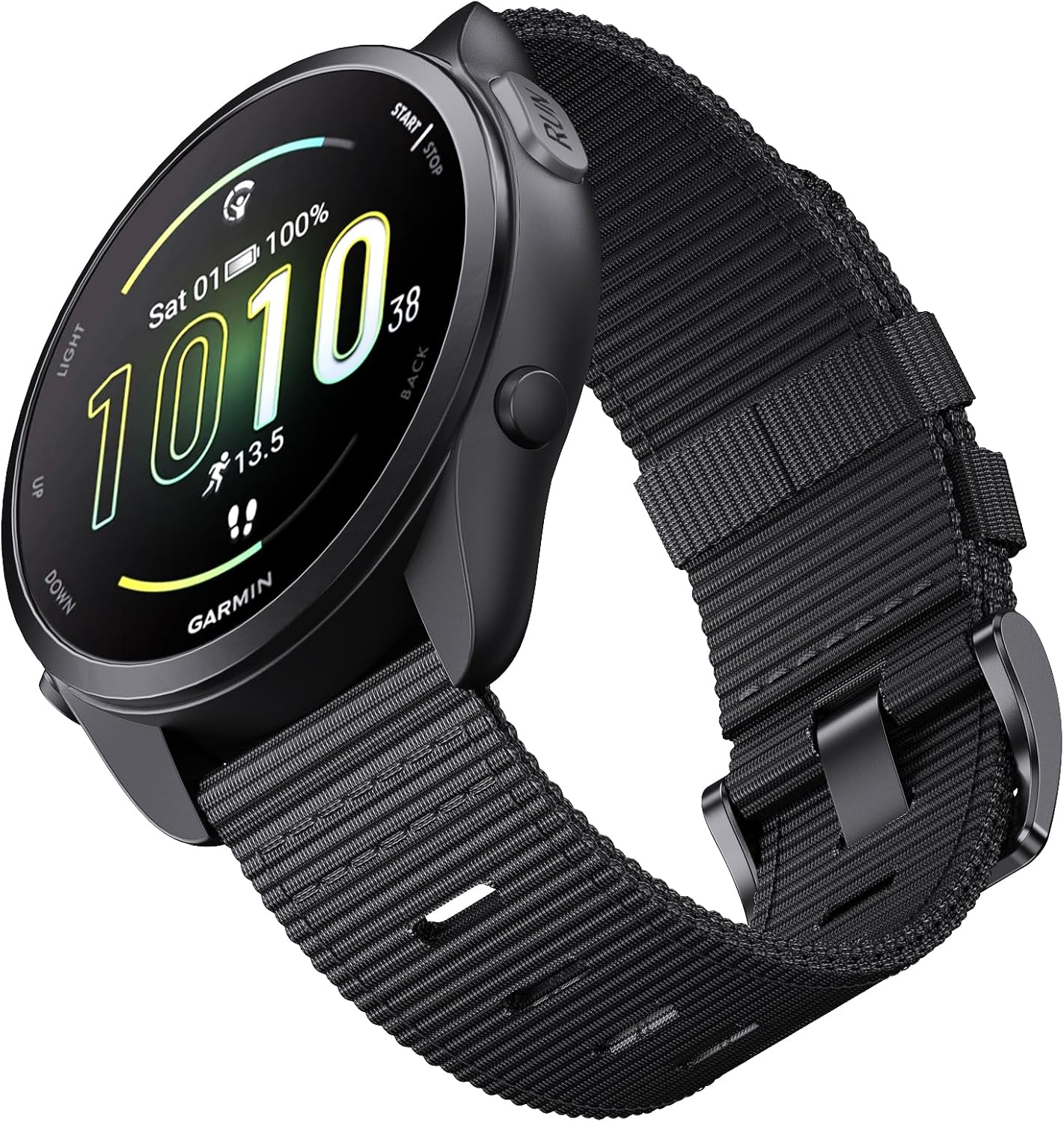 Detalle de EKINGEEK 20mm Quick Release Nylon Watch Strap for Garmin Vivoactive 5/6 & Forerunner 55/165/255 (Black)
