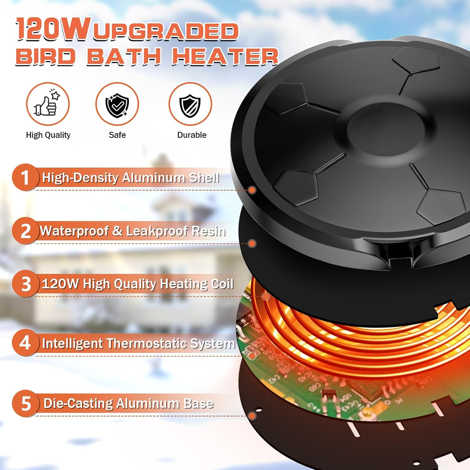 Detalle de Daoeny 120W Bird Bath Heater with Thermostat and 5 ft Cord