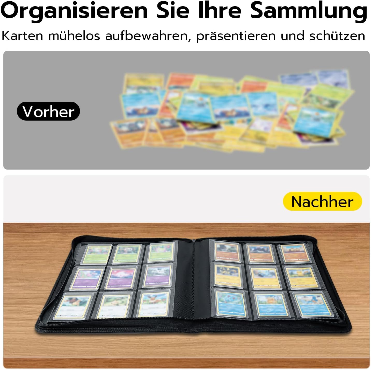 Detalle de Tolesum Toploader Album für 216 Karten (10 Toploader) – 9-Fächer Binder für 3x4 Zoll Rigid Toploaders, Denim-Design