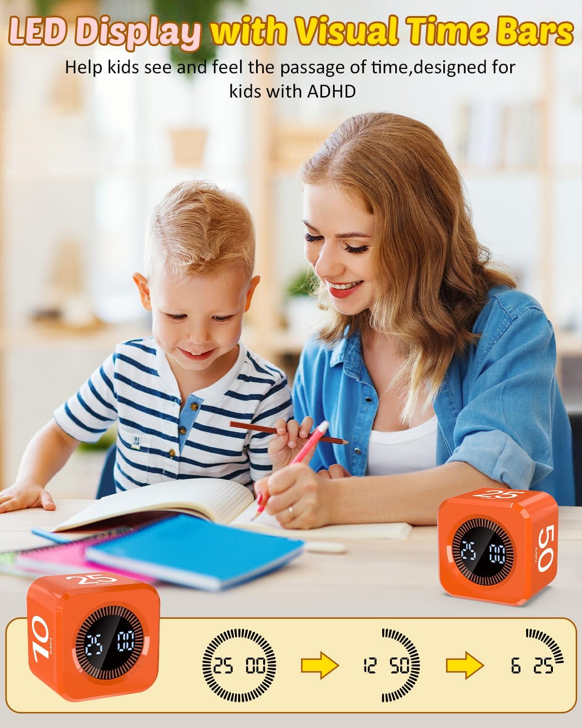 Thumbnail 6 de COWVTUJ Digital Pomodoro Timer Cube (5/10/25/50 min) — Visual flip countdown cube for kids & study