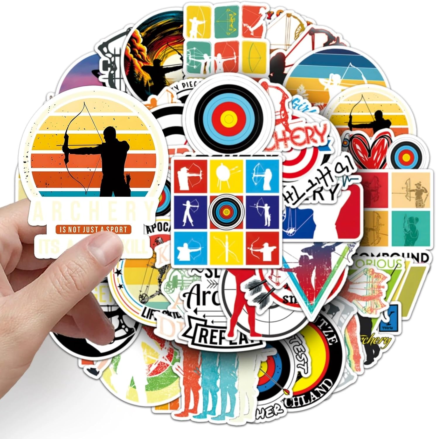 Detalle de LYunMu Bogenschießen Aufkleber Set – 50 niedliche Vinyl-Sticker für Auto, Laptop, Skateboard & mehr