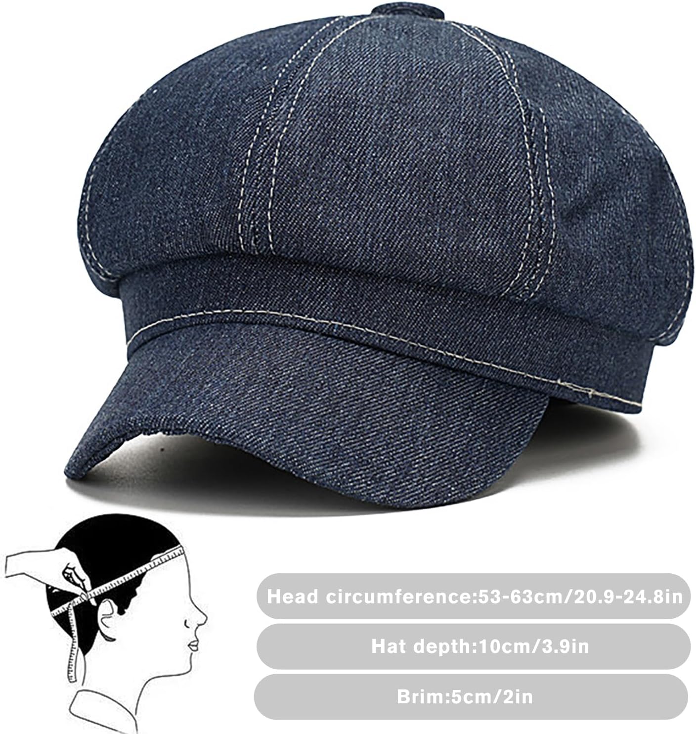 Thumbnail 6 de Yiqeenho Denim Beret Hat for Women: Washed Denim Newsboy Cap