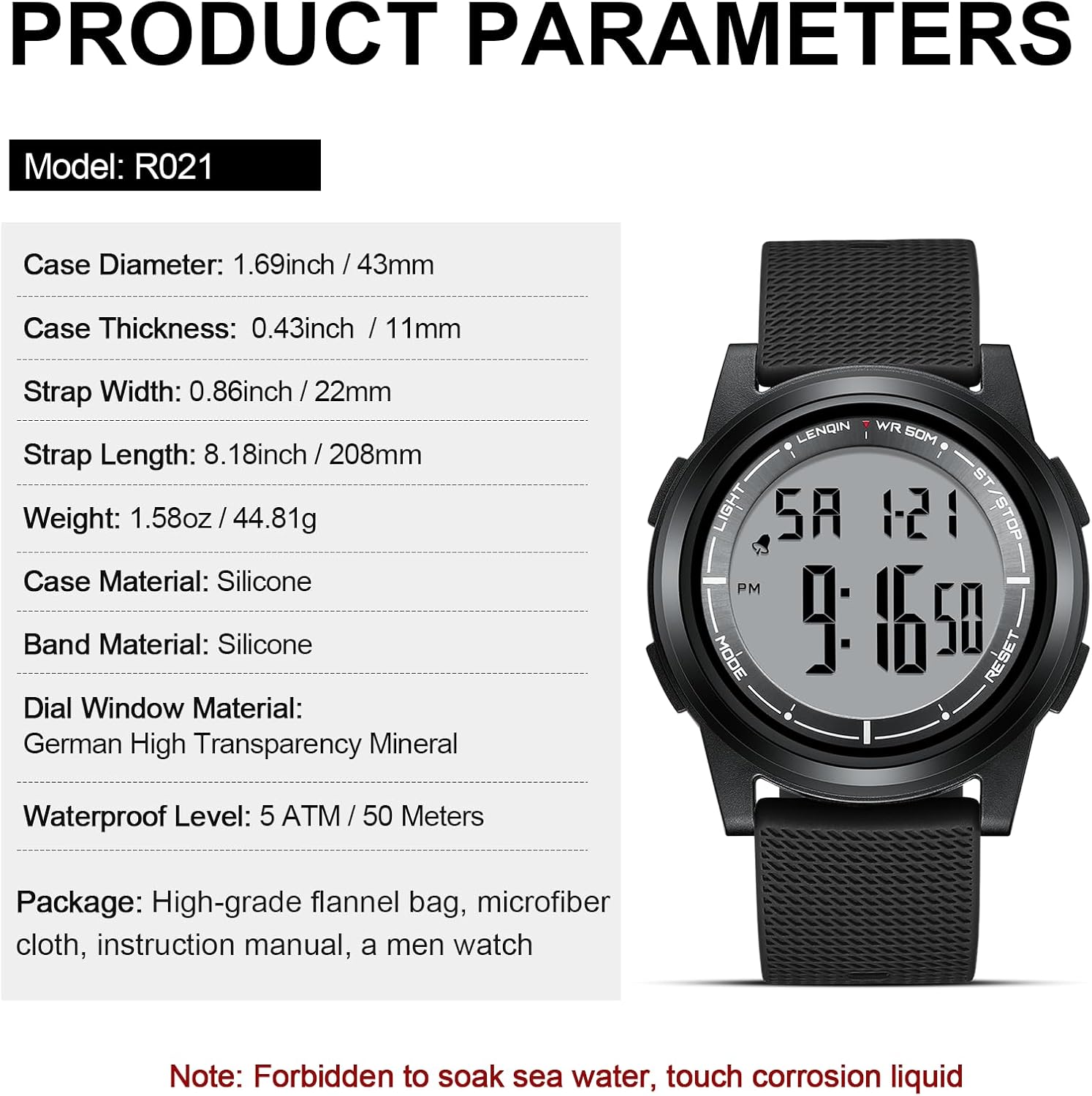 Thumbnail 6 de HANPOSH Mens Watches Digital Watch – 30m Waterproof, EL Backlight, Stopwatch and Alarm