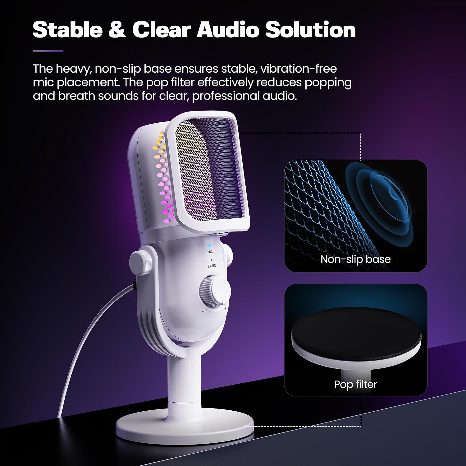Detalle de GUEVWES ZTD39 USB Condenser Microphone with RGB, Reverb and One-Touch Mute