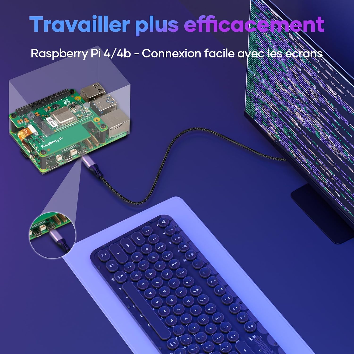 Detalle 2 de woednx Micro HDMI vers HDMI 3 m 4K60