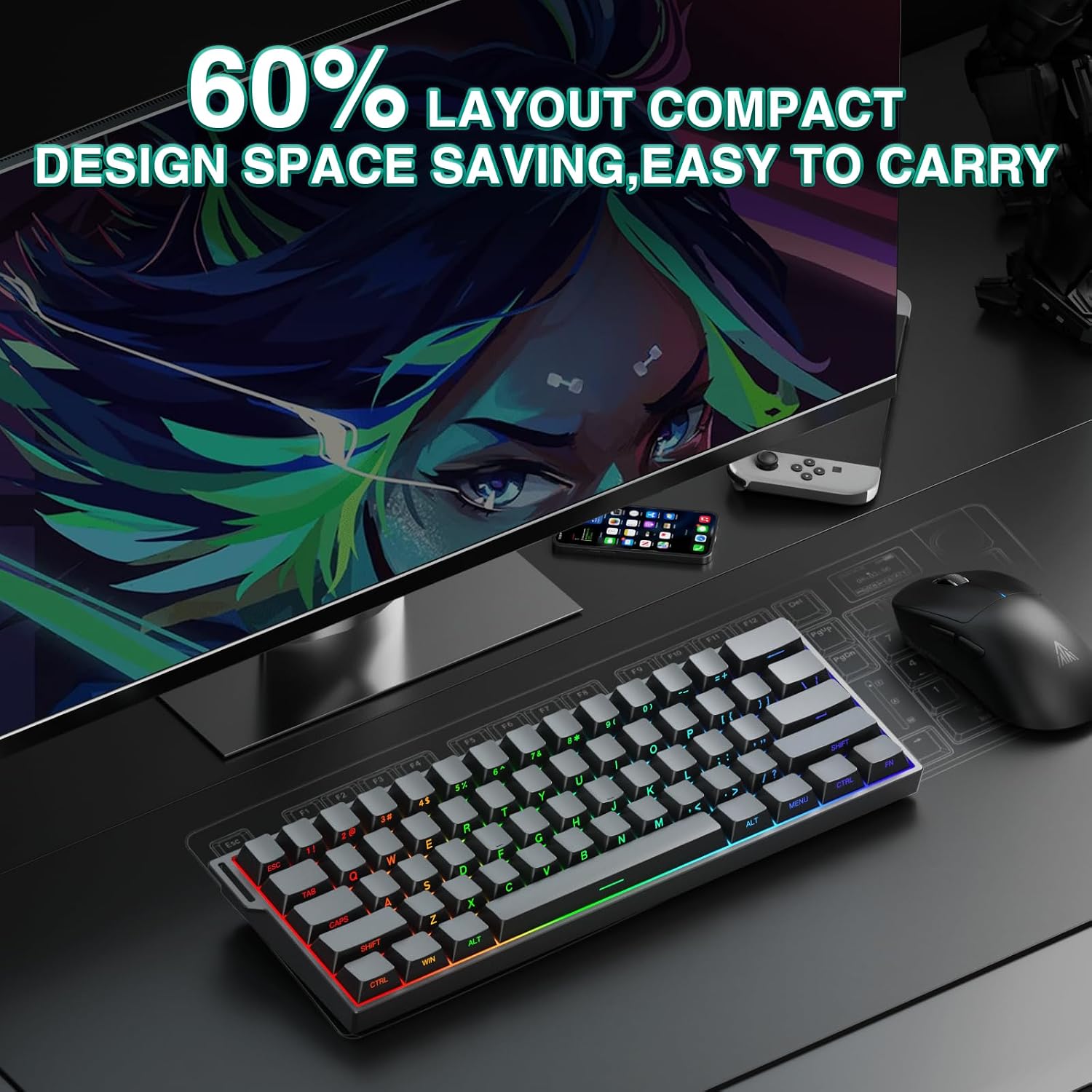 Thumbnail 3 de AULA MINI60 HE PRO Wireless Gaming Keyboard 60%: Hall Effect, 8000Hz, Tri-Mode