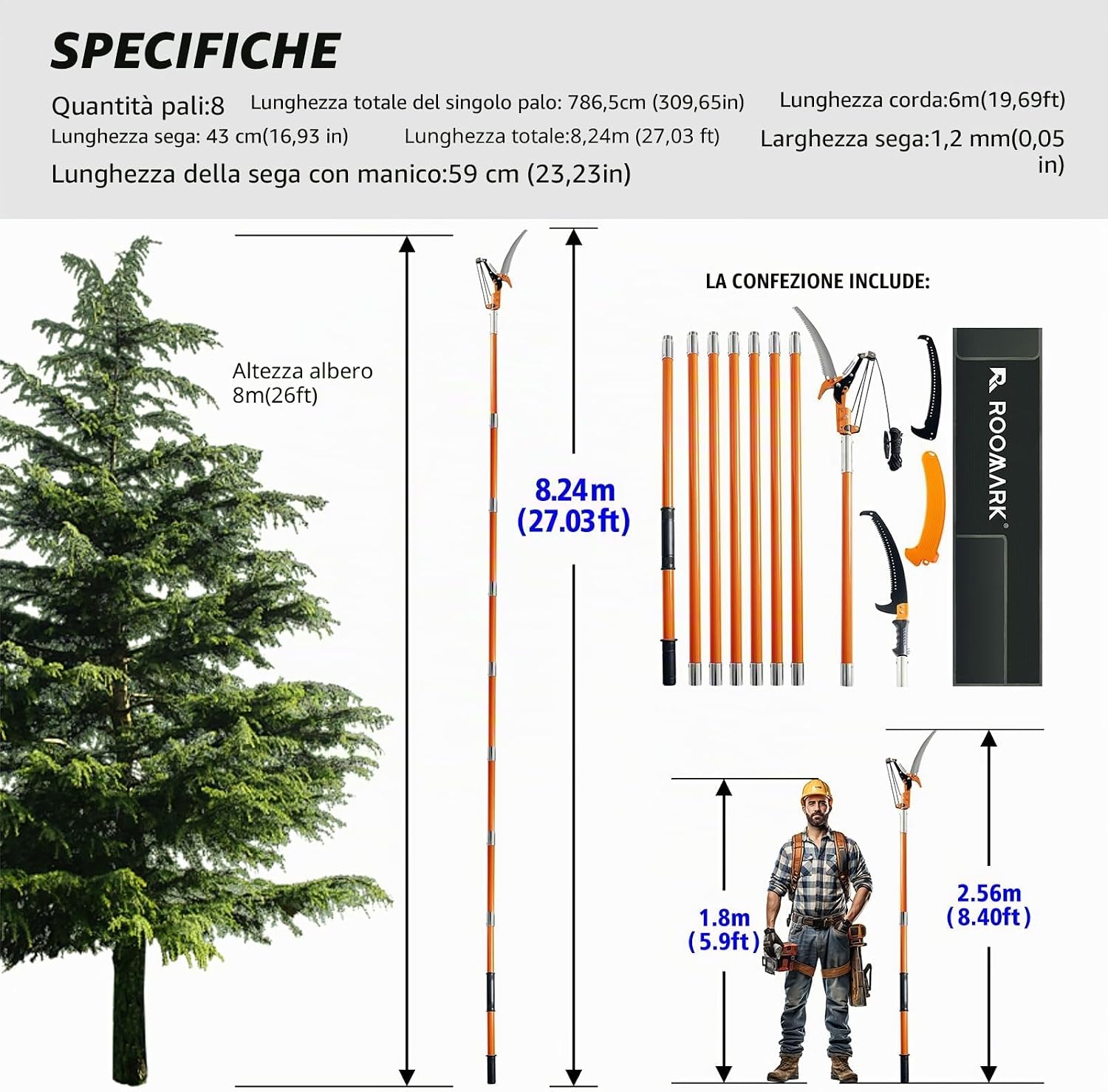 Thumbnail 2 de Roomark Cesoie telescopiche da 2-8 m: potatura sicura e versatile per giardino