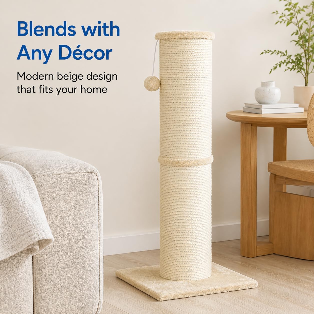 Thumbnail 6 de Sisal Cat Scratching Post for Indoor Cats & Kittens — 81 cm Tall with 14 cm Diameter, Beige