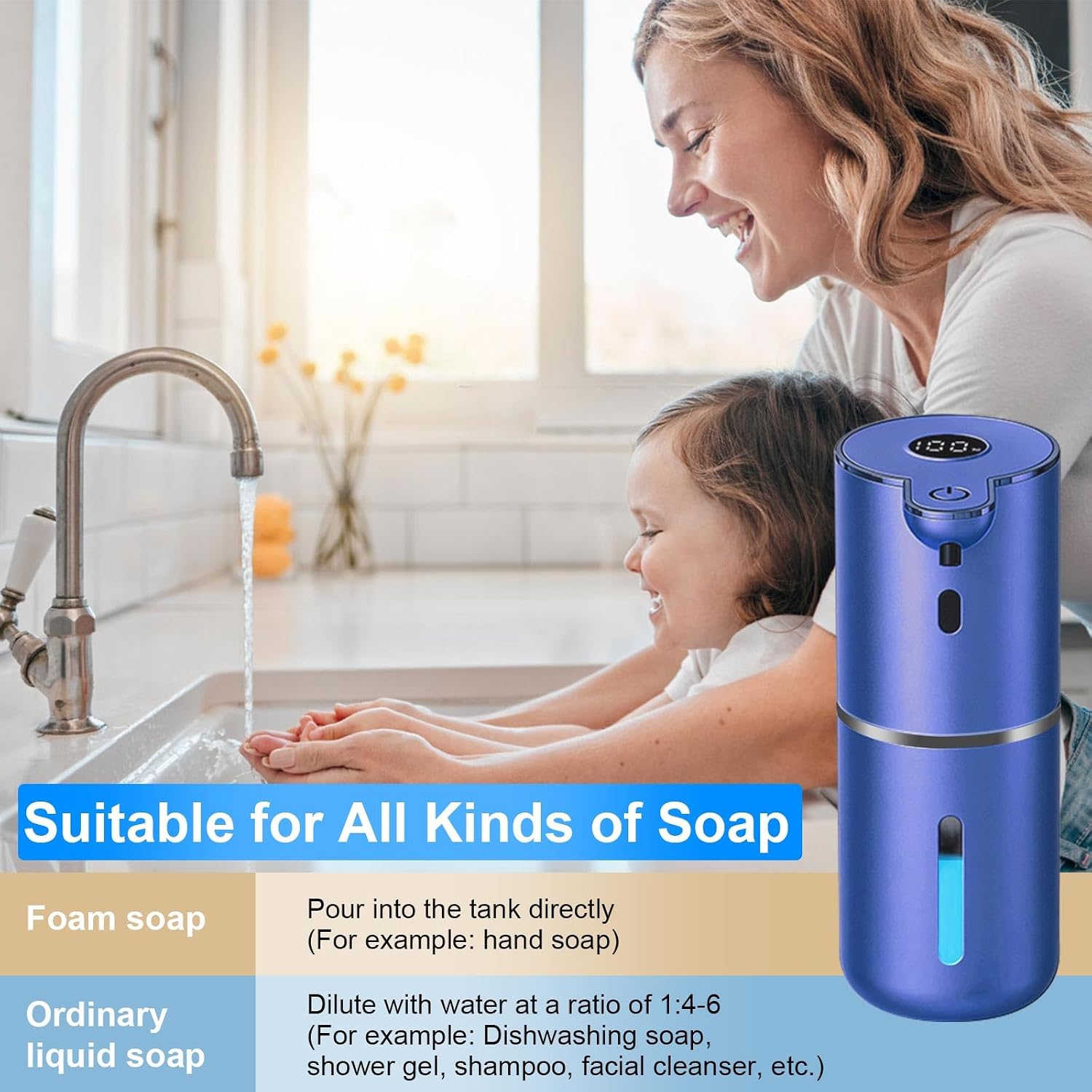 Detalle 2 de OHIFAST OFASDBEP18F Touchless Soap Dispenser, 380 mL, 6-Level, USB-C