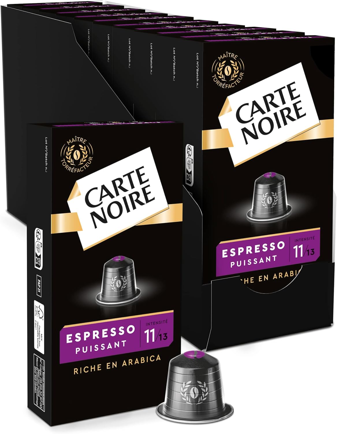 Detalle de Carte Noire Espresso Puissant N°11 – Capsules Aluminium compatibles Nespresso Original, pur Arabica, lot 100 capsules