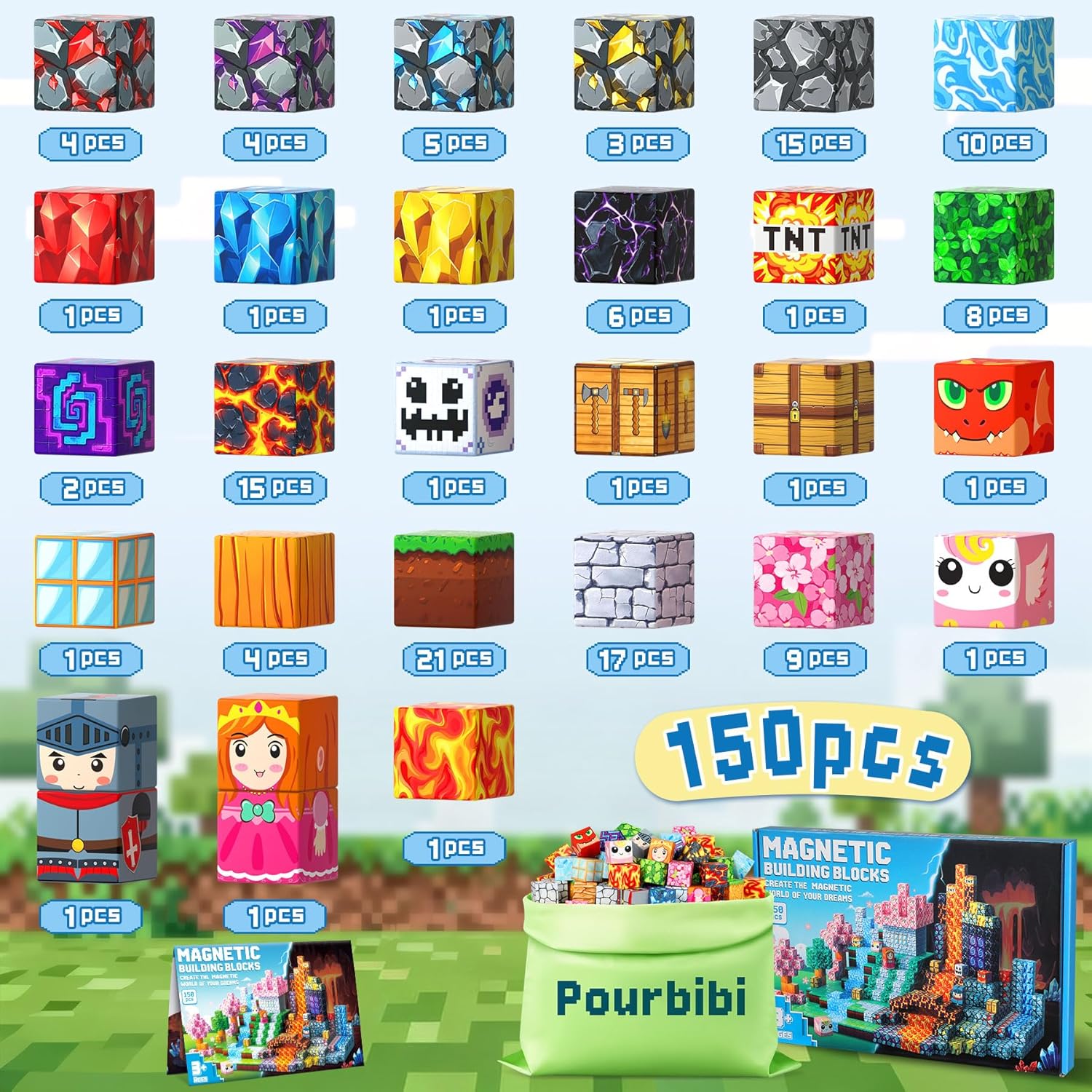 Thumbnail 5 de Pourbibi Magnetische Bausteine 150 Teile