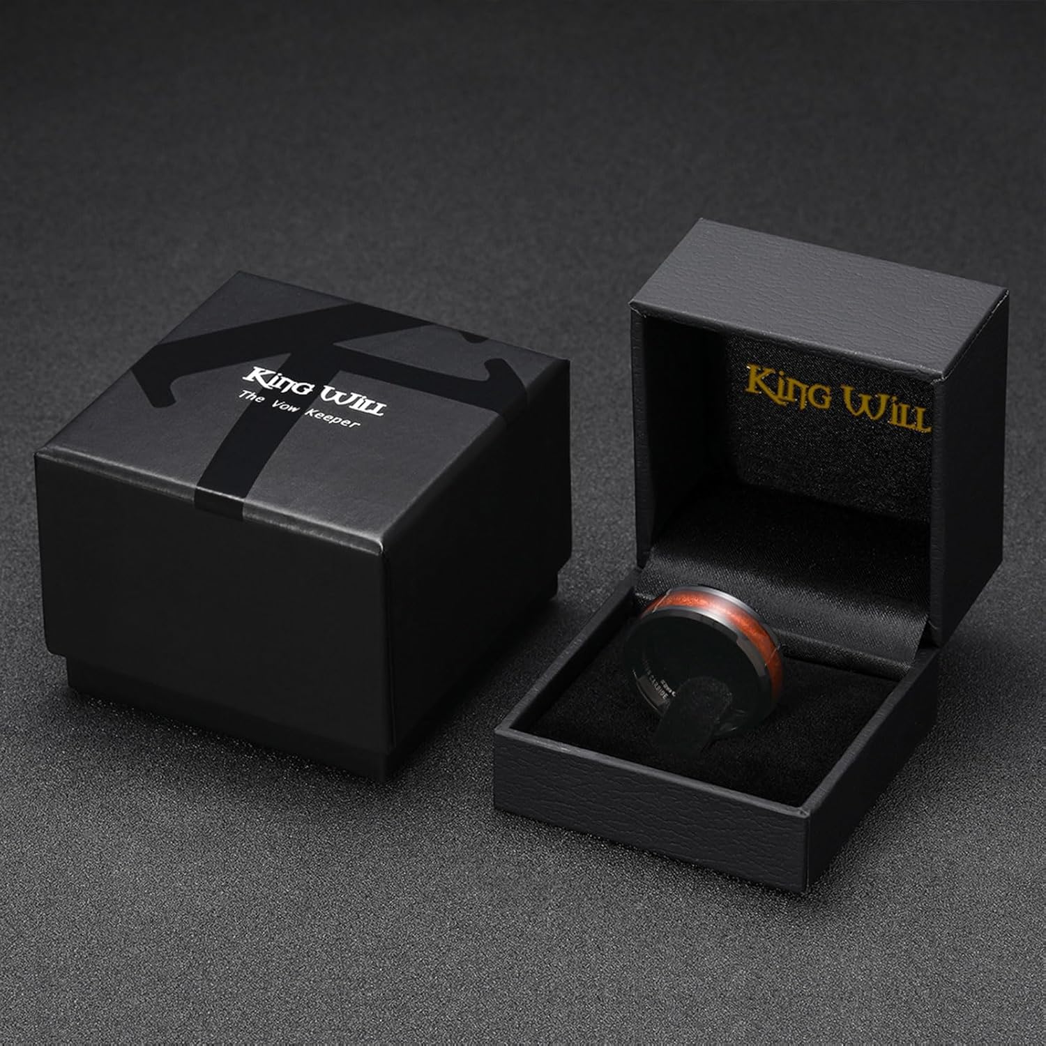 Detalle 2 de King Will Men’s Tungsten Carbide Wedding Band (8mm, Black with Star Coloured Inlay) – Comfort Fit