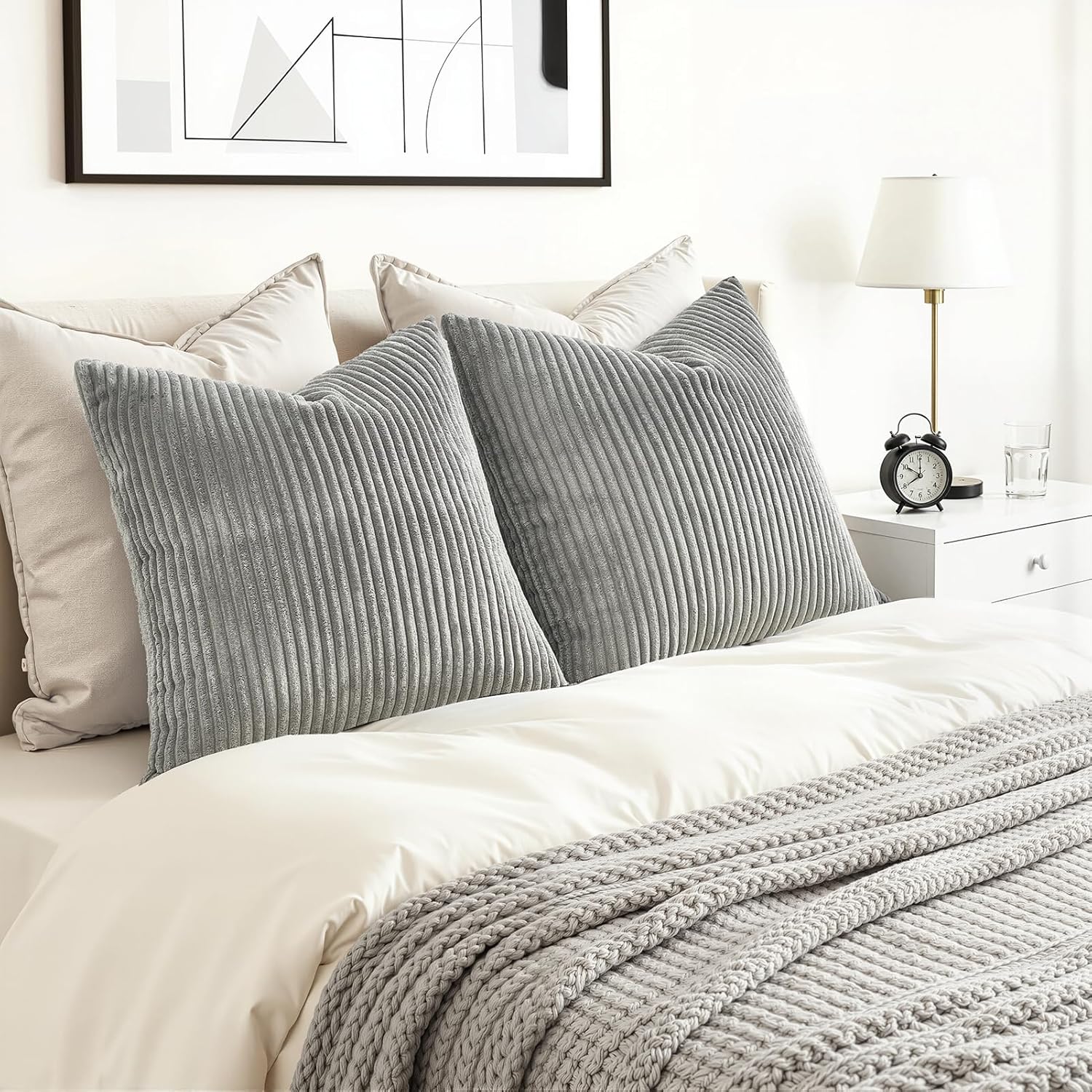 Thumbnail 5 de Topfinel 2er Set Kissenbezug 45x45 grau aus Kordsamt mit gestreiftem Muster